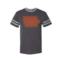 Orange Iowa Outline Ringer T-Shirt-S-Black Heather / Oxford-soft-and-spun-apparel