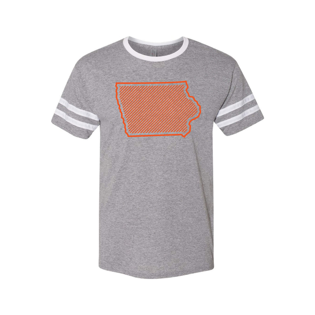 Orange Iowa Outline Ringer T-Shirt-S-Oxford / White-soft-and-spun-apparel