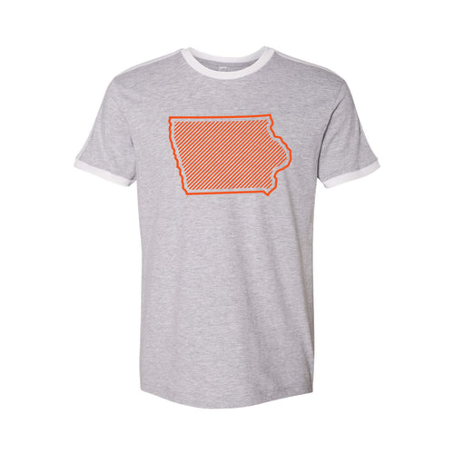 Orange Iowa Outline Soccer T-Shirt-S-Heather / White-soft-and-spun-apparel