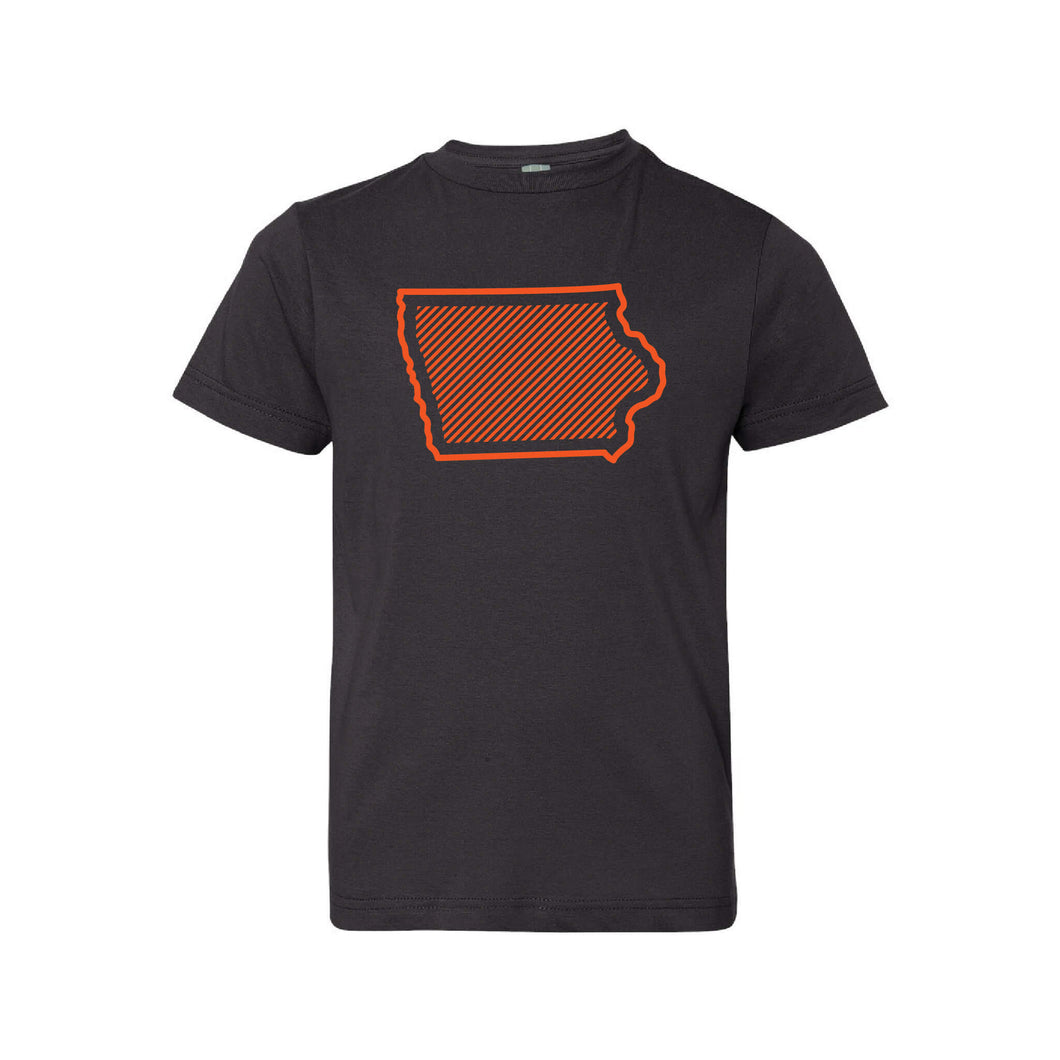 Orange Iowa Outline Youth T-Shirt-YTH-XS-Black-soft-and-spun-apparel