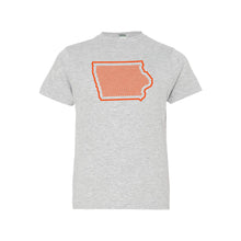 Orange Iowa Outline Youth T-Shirt-YTH-XS-Heather-soft-and-spun-apparel